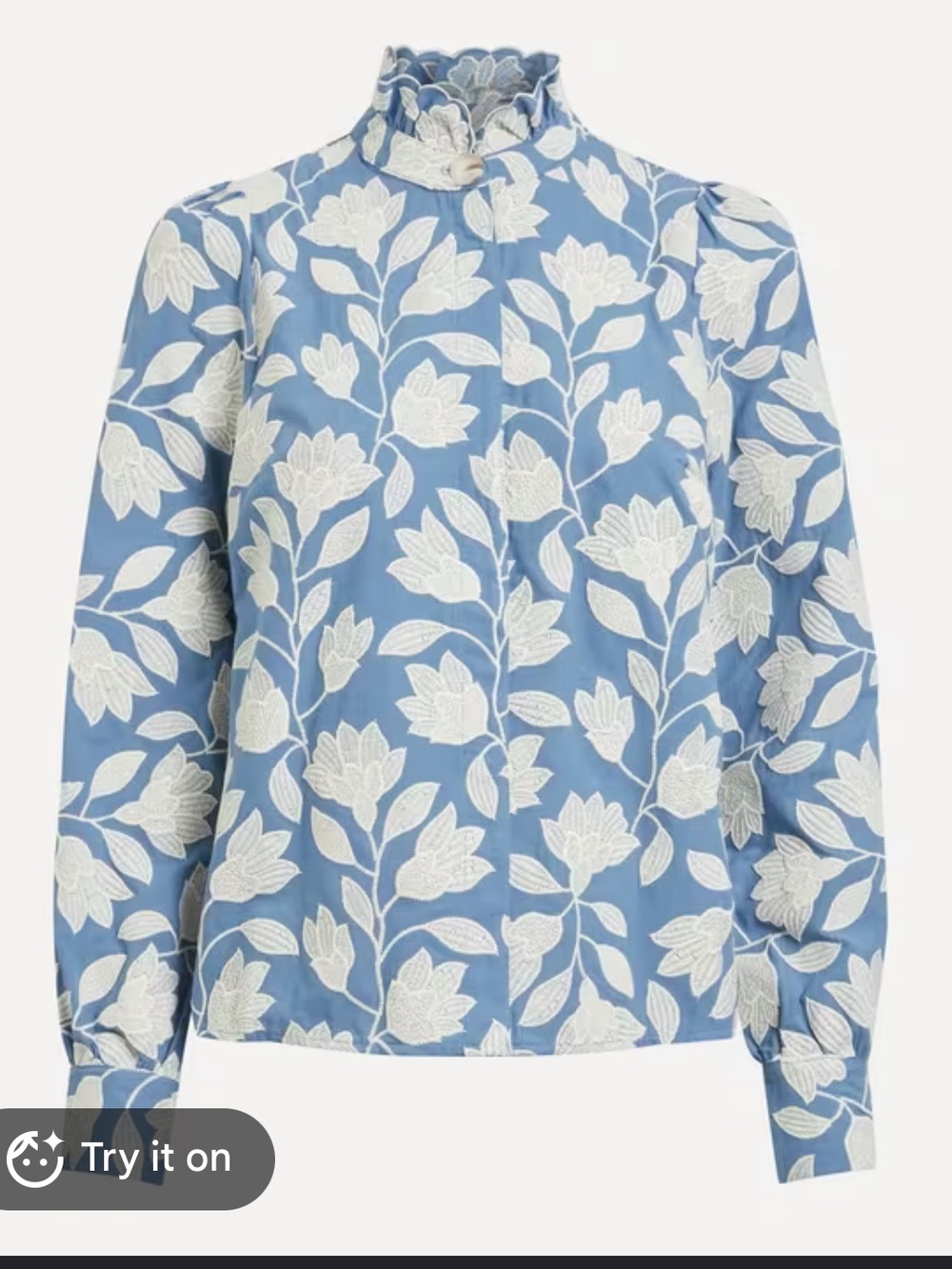 Sezane Blue Jacket with White Floral Embroidery